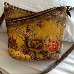 Biacci leather hand painted cross body bag butterflies 🦋 flowers many pockets